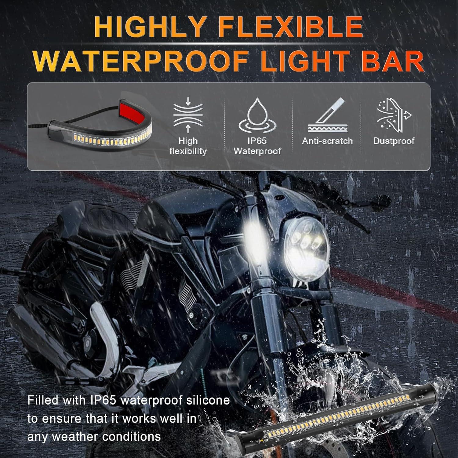 imageLivTee Motorcycle Turn Signals DualColor White ampamp Amber Fork Switchback LED Turn Signal Motorcycle Blinkers with DRL Waterproof Adjustable Light Bar for Motorbike Ebike Dirt Bike2PCS