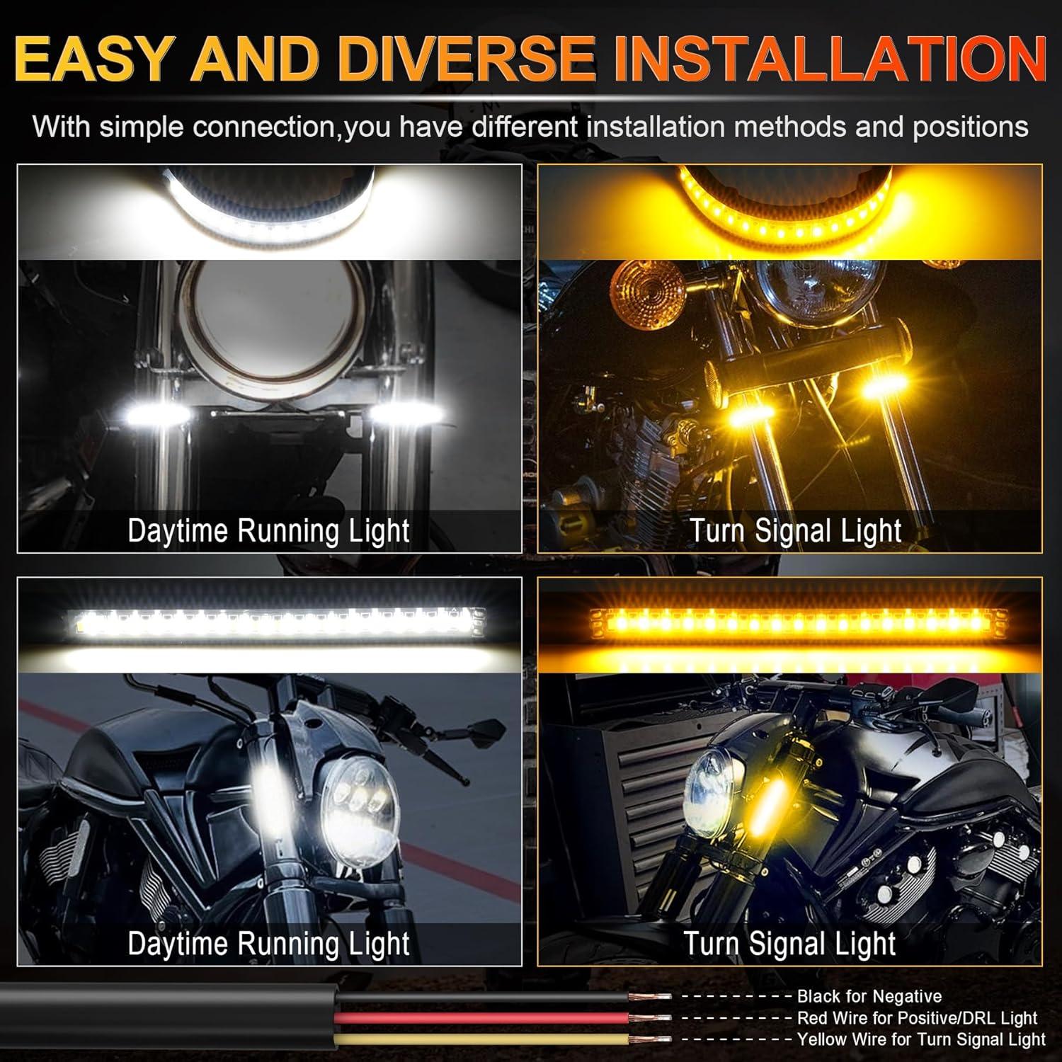 imageLivTee Motorcycle Turn Signals DualColor White ampamp Amber Fork Switchback LED Turn Signal Motorcycle Blinkers with DRL Waterproof Adjustable Light Bar for Motorbike Ebike Dirt Bike2PCS