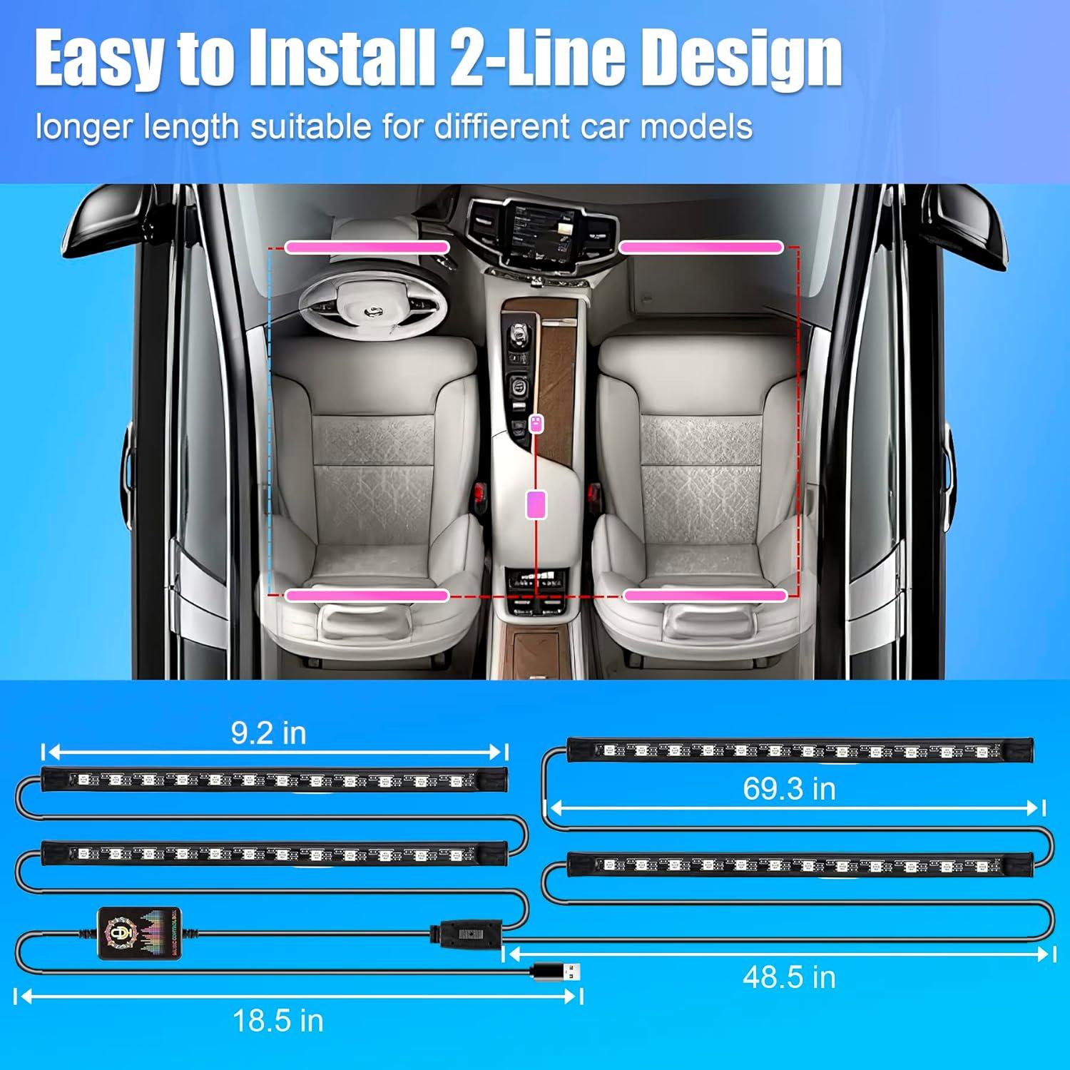 imageLivTee Smart Car Interior Lights RGB LED Accent Lights with App Control Music Mode DIY Mode 2Line Design Charger Included Car Accessories for WomenInterior LightsNew