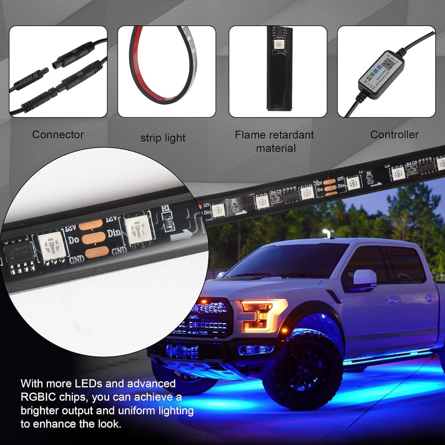 imageLivTee Smart Car Interior Lights RGB LED Accent Lights with App Control Music Mode DIY Mode 2Line Design Charger Included Car Accessories for WomenUnderglow Lights