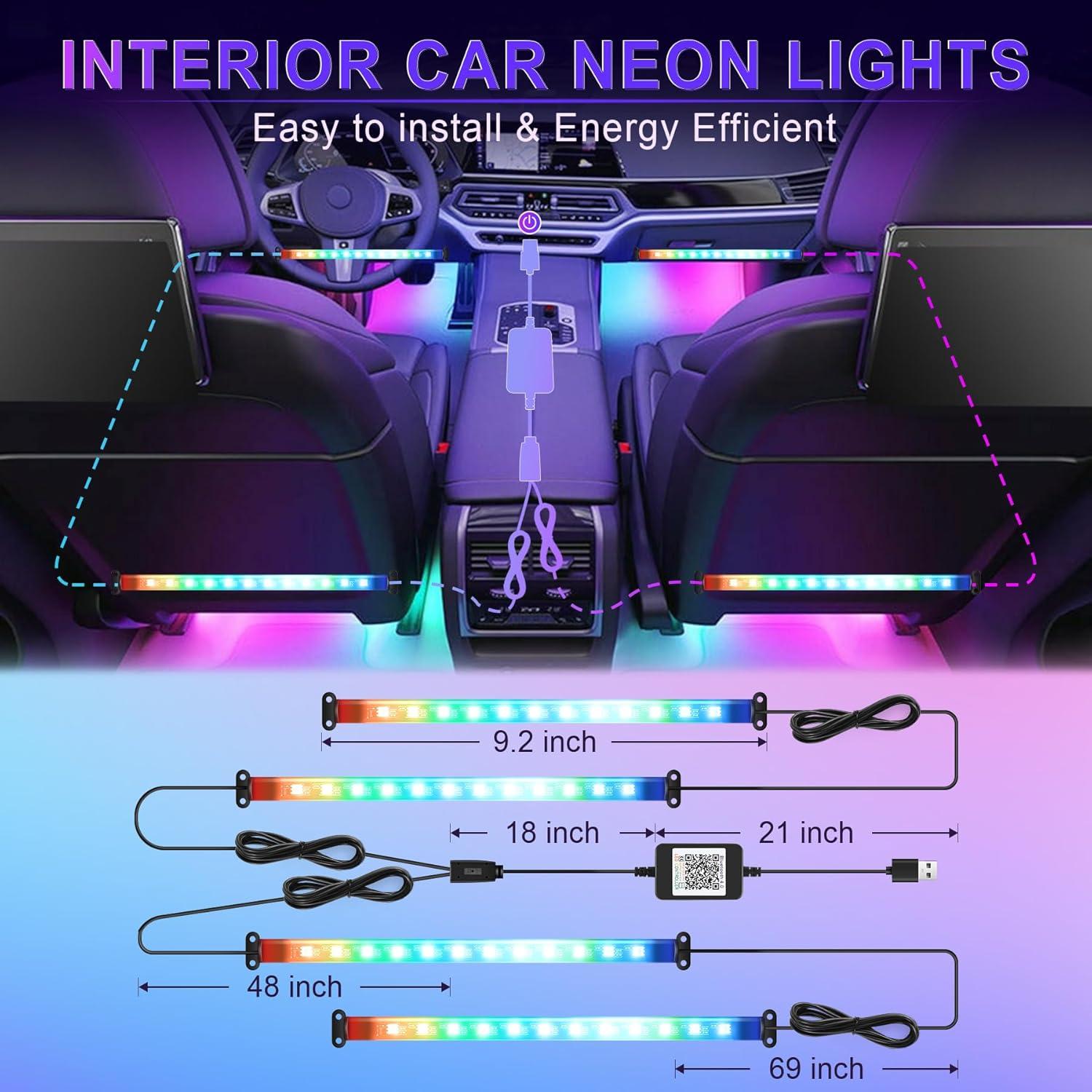 imageLivTee Smart Car Interior Lights RGB LED Accent Lights with App Control Music Mode DIY Mode 2Line Design Charger Included Car Accessories for WomenWith Remote Control