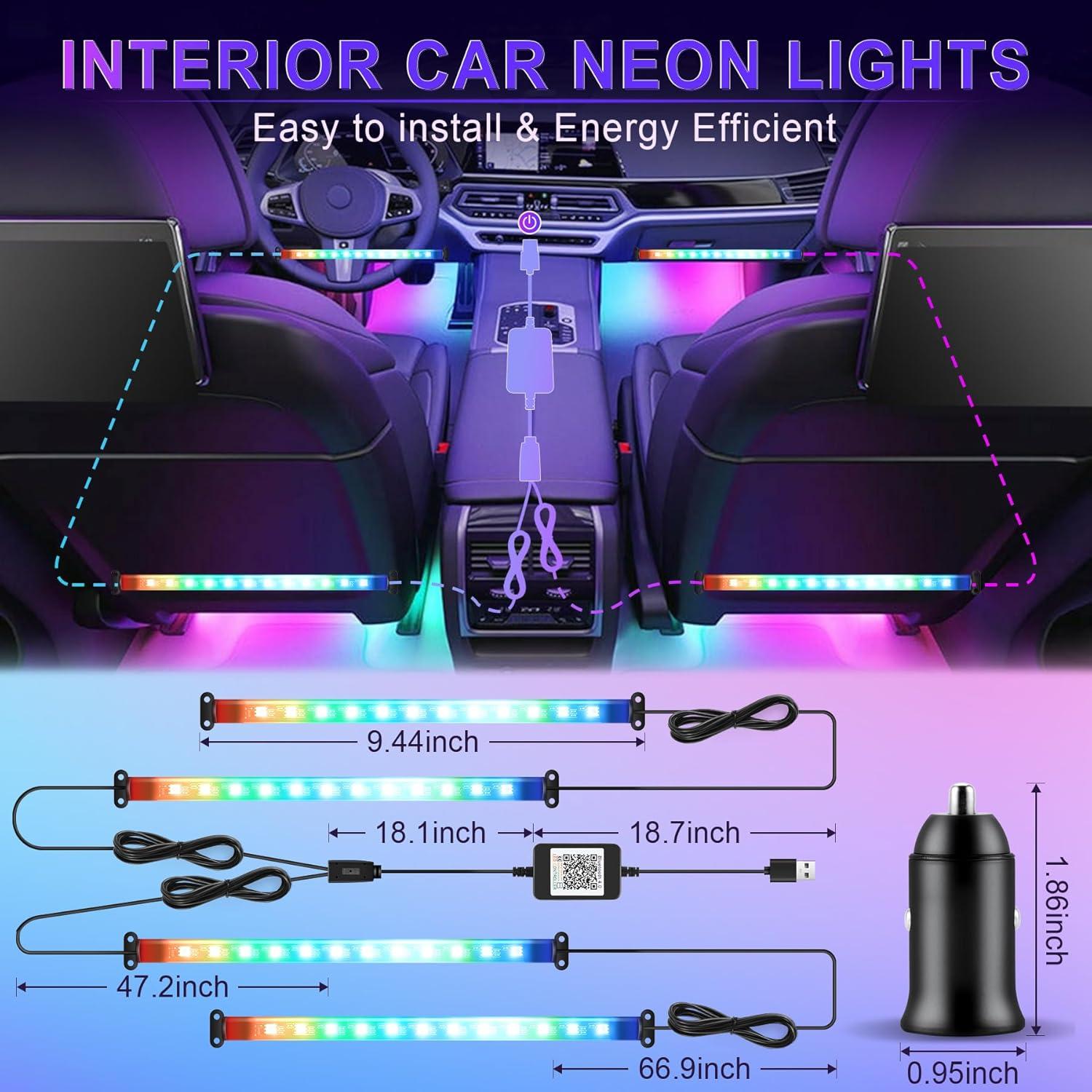 imageLivTee Smart Car Interior Lights RGB LED Accent Lights with App Control Music Mode DIY Mode 2Line Design Charger Included Car Accessories for WomenWith Car Charger