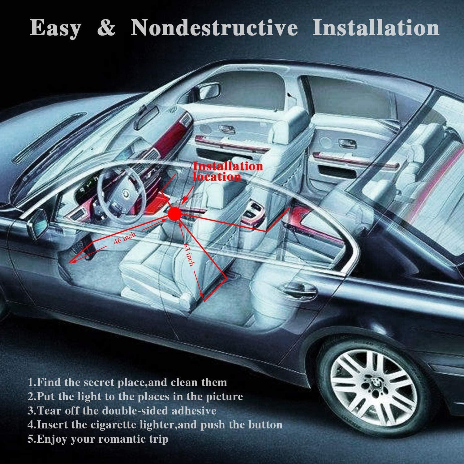 imageLivTee Smart Car LED Interior Lights with USB Port LED Strip Fiber Optic Lights Wireless App Control Sync to Music Car Accessories Gifts for Women and Men 5 in 1Interior Lights