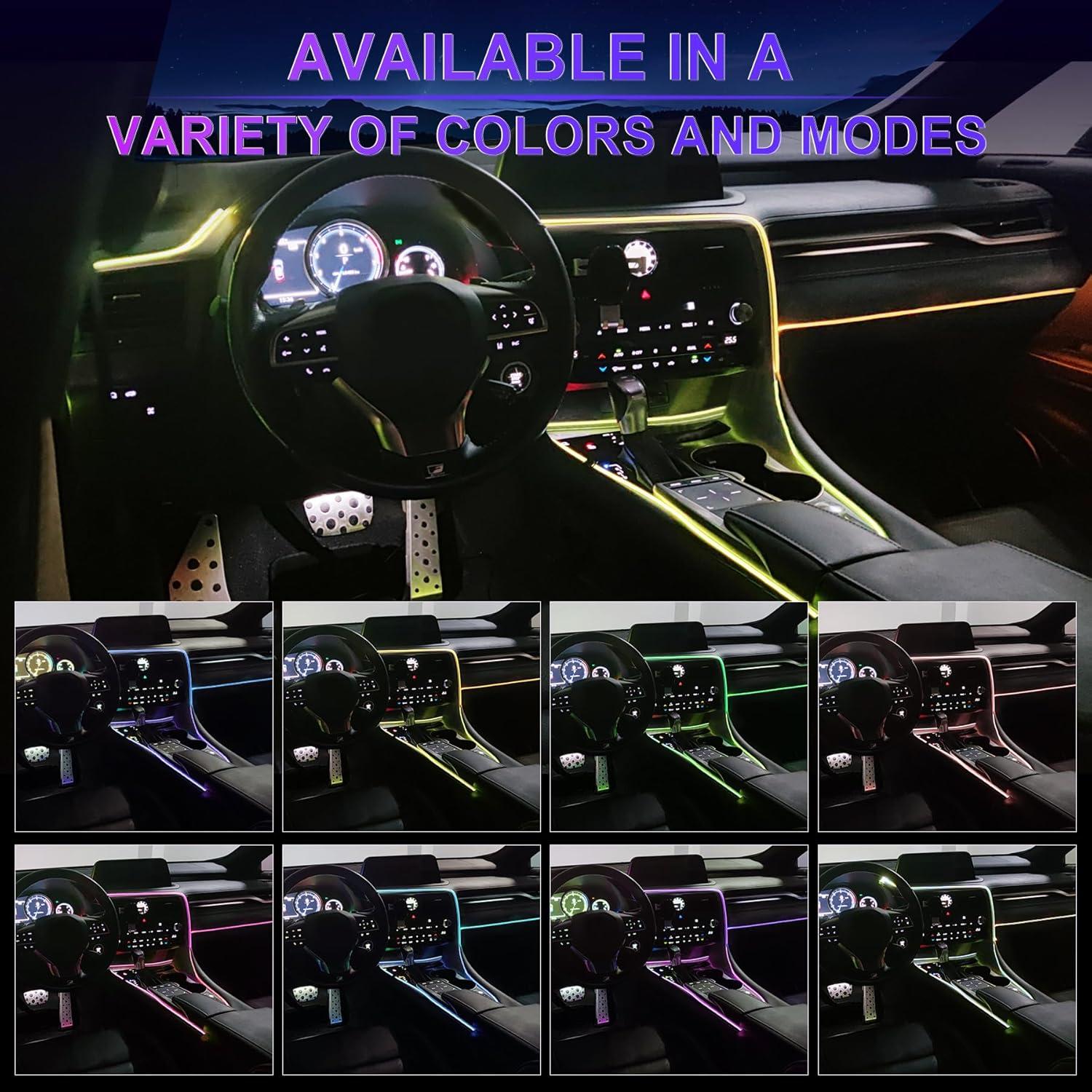 imageLivTee Smart Car LED Interior Lights with USB Port LED Strip Fiber Optic Lights Wireless App Control Sync to Music Car Accessories Gifts for Women and Men 5 in 1Fiber Optic Lights1to1