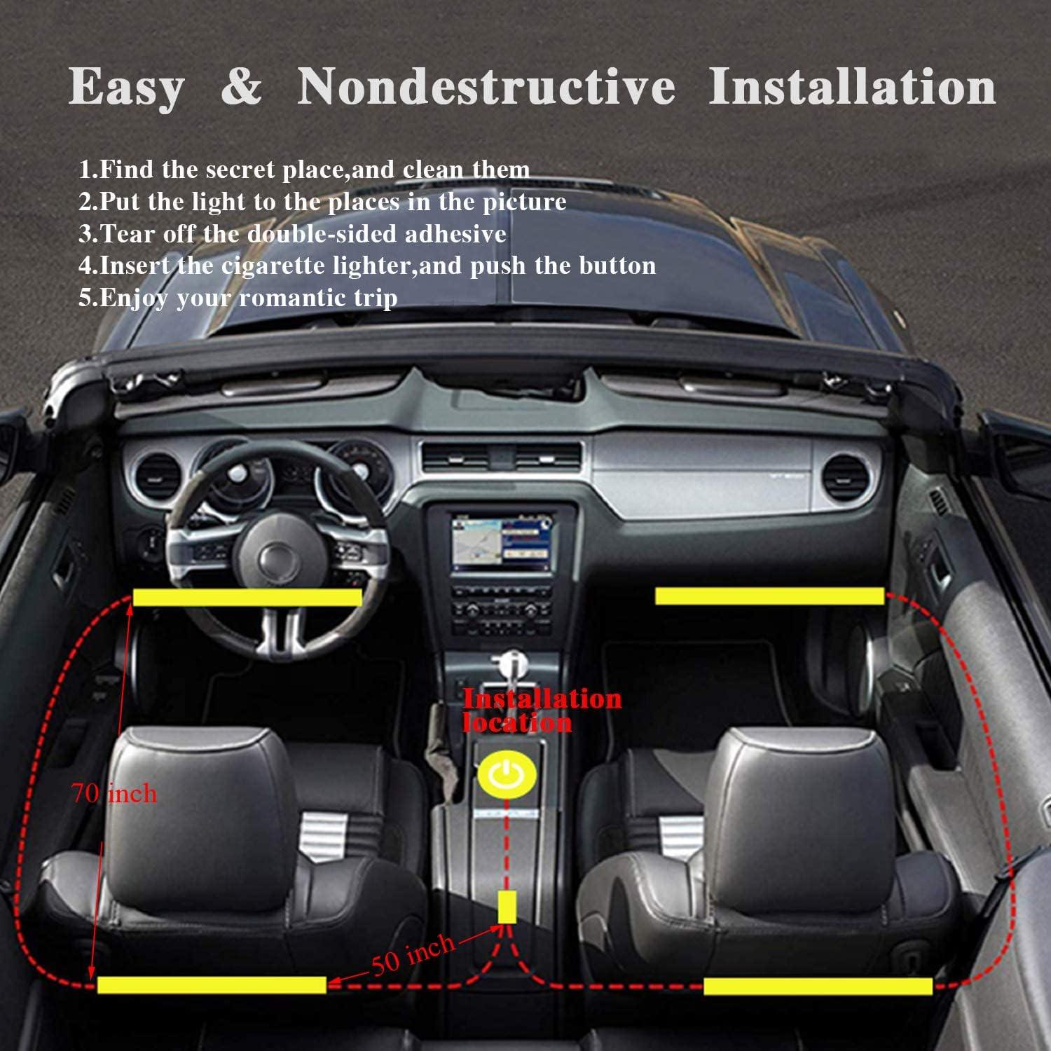 imageLivTee Smart Car LED Interior Lights with USB Port LED Strip Fiber Optic Lights Wireless App Control Sync to Music Car Accessories Gifts for Women and Men 5 in 1Remote  APP