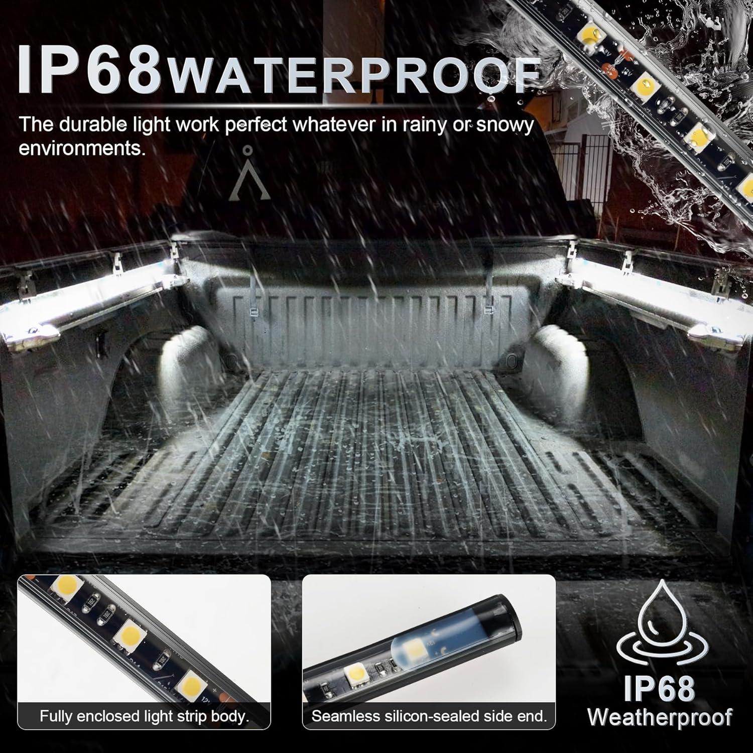 imageLivTee Truck Bed Lights 2PCS 60 Inch 12V LED Light Strip with OnOff Switch Blade Fuse 2Way Splitter Pickup Truck Accessories for Men  IP68 Waterproof2PCS