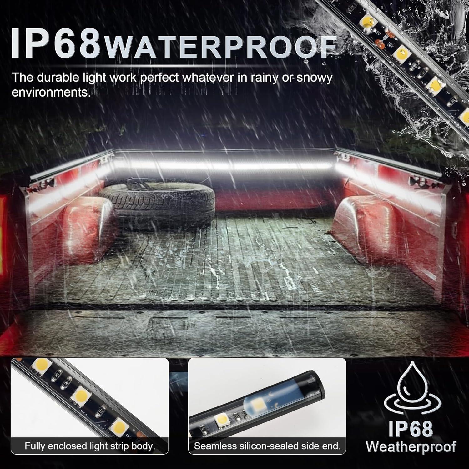 imageLivTee Truck Bed Lights 2PCS 60 Inch 12V LED Light Strip with OnOff Switch Blade Fuse 2Way Splitter Pickup Truck Accessories for Men  IP68 Waterproof3PCS