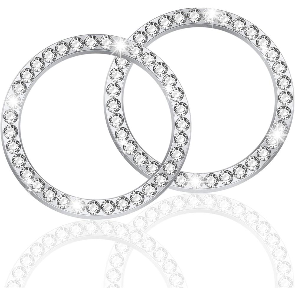 imageLivTee 2 PCS Crystal Rhinestone Car Engine Start Stop Decoration Ring Bling Car Interior Accessories for Women Push to Start Button Cover Sticker Automotive Decals WhiteWhite