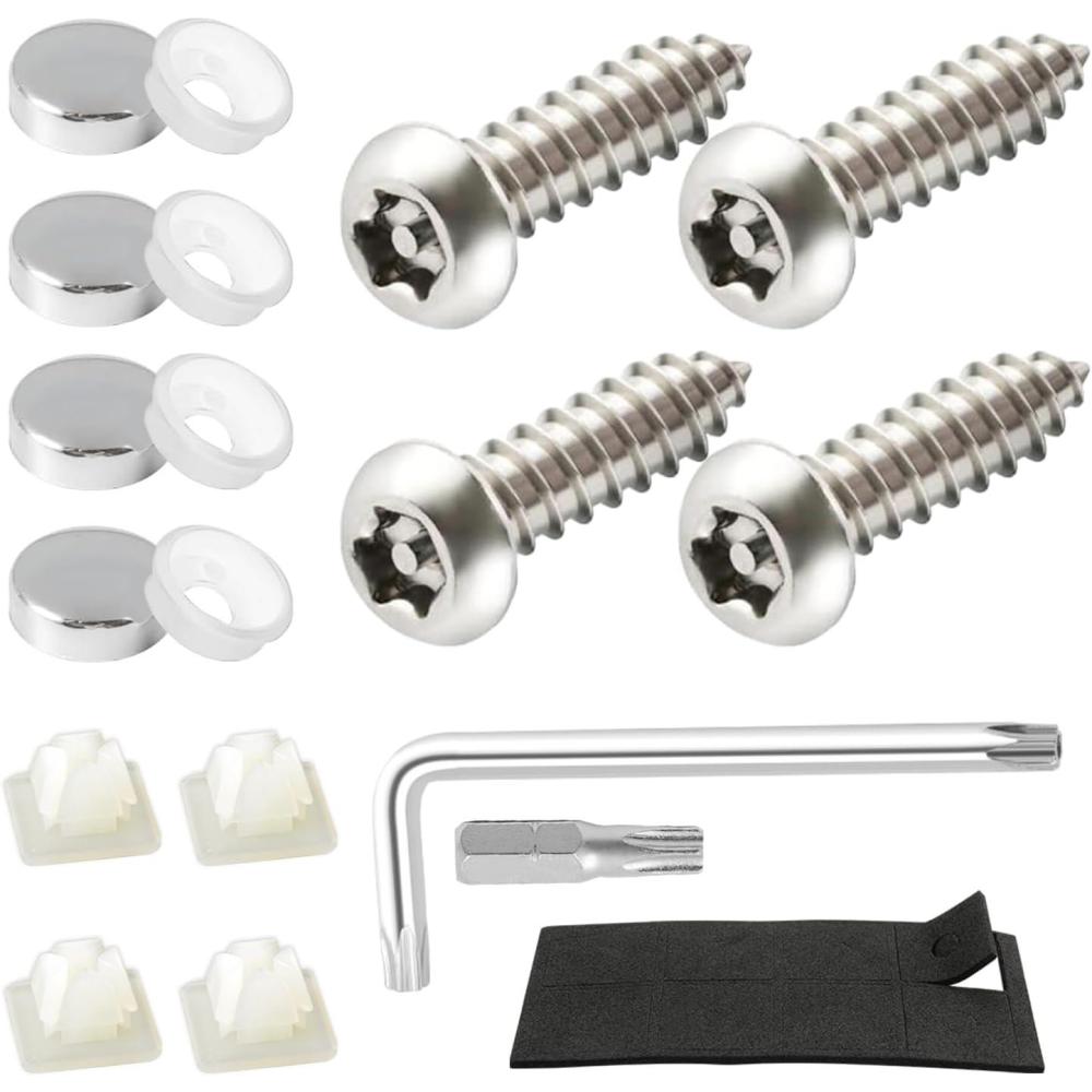 imageLivTee Anti Theft License Plate Screws Set for Securing Frames and Covers License Plate Bolts M6 14quot Tamper Proof Screws Caps Cover for Front Rear Frame Holder Mounting Black4PCSATSilver