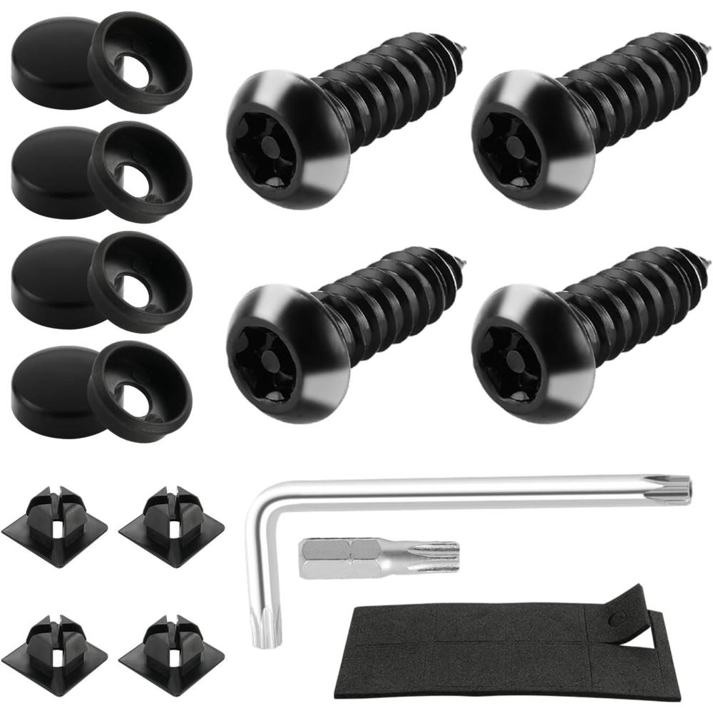 imageLivTee Anti Theft License Plate Screws Set for Securing Frames and Covers License Plate Bolts M6 14quot Tamper Proof Screws Caps Cover for Front Rear Frame Holder Mounting Black4PCSATBlack