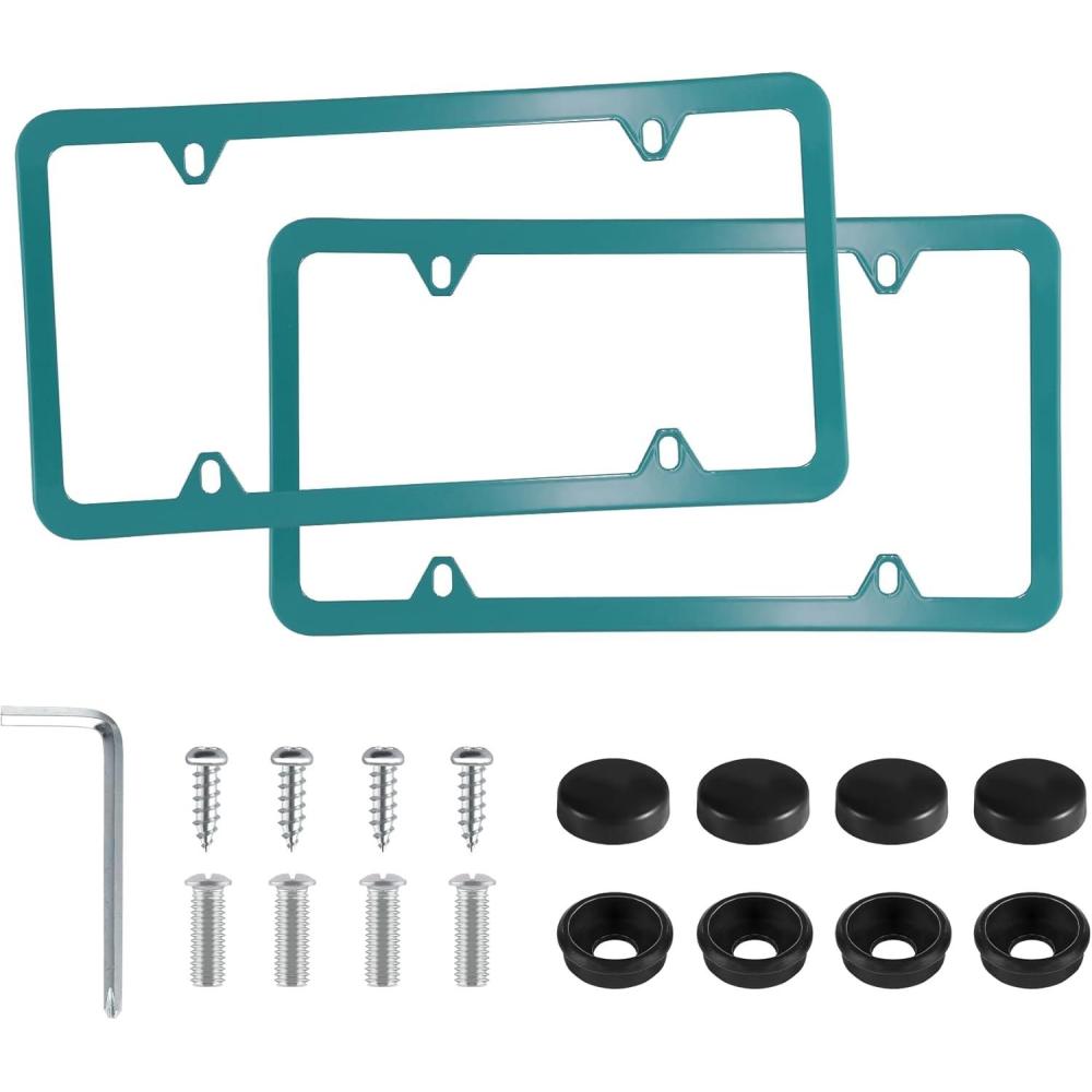 imageLivTee Carbon Fiber License Plate Frames 2 Holes Stainless Steel License Plate Covers 2PCS Car License Plate Holder Slim Design with Gasket Cover for US Cars Automotive Exterior AccessoriesGreen