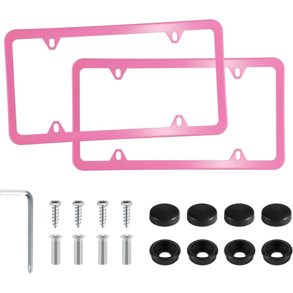 imageLivTee Carbon Fiber License Plate Frames 2 Holes Stainless Steel License Plate Covers 2PCS Car License Plate Holder Slim Design with Gasket Cover for US Cars Automotive Exterior AccessoriesPink