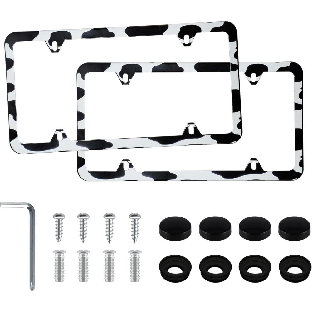 imageLivTee Carbon Fiber License Plate Frames 2 Holes Stainless Steel License Plate Covers 2PCS Car License Plate Holder Slim Design with Gasket Cover for US Cars Automotive Exterior AccessoriesCow Spot