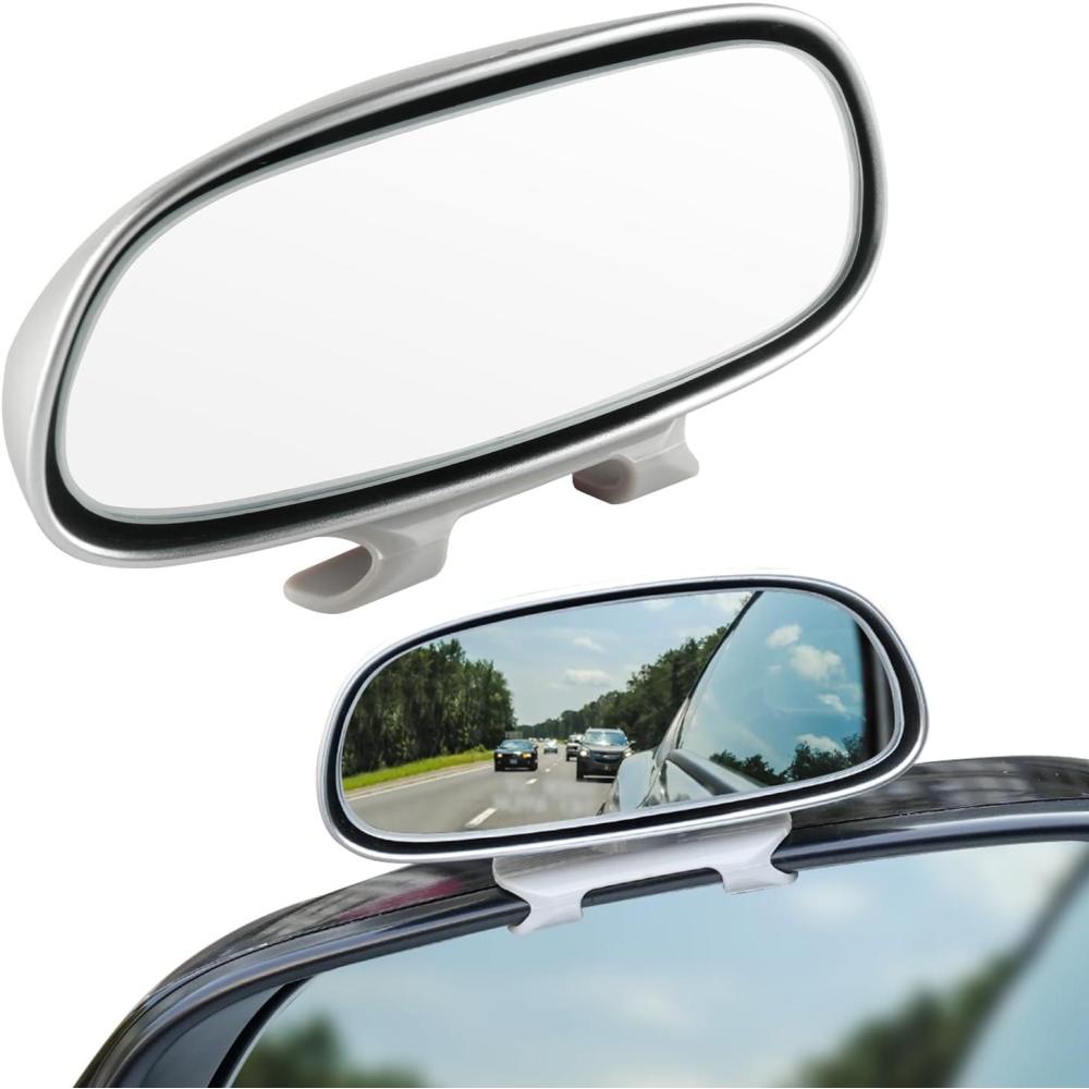 imageLivTee Clip on Blind Spot Mirror HD Glass Frameless Convex Rear View Mirrors Exterior Accessories with Wide Angle Adjustable Stick for Car SUV and Trucks WhiteSilver