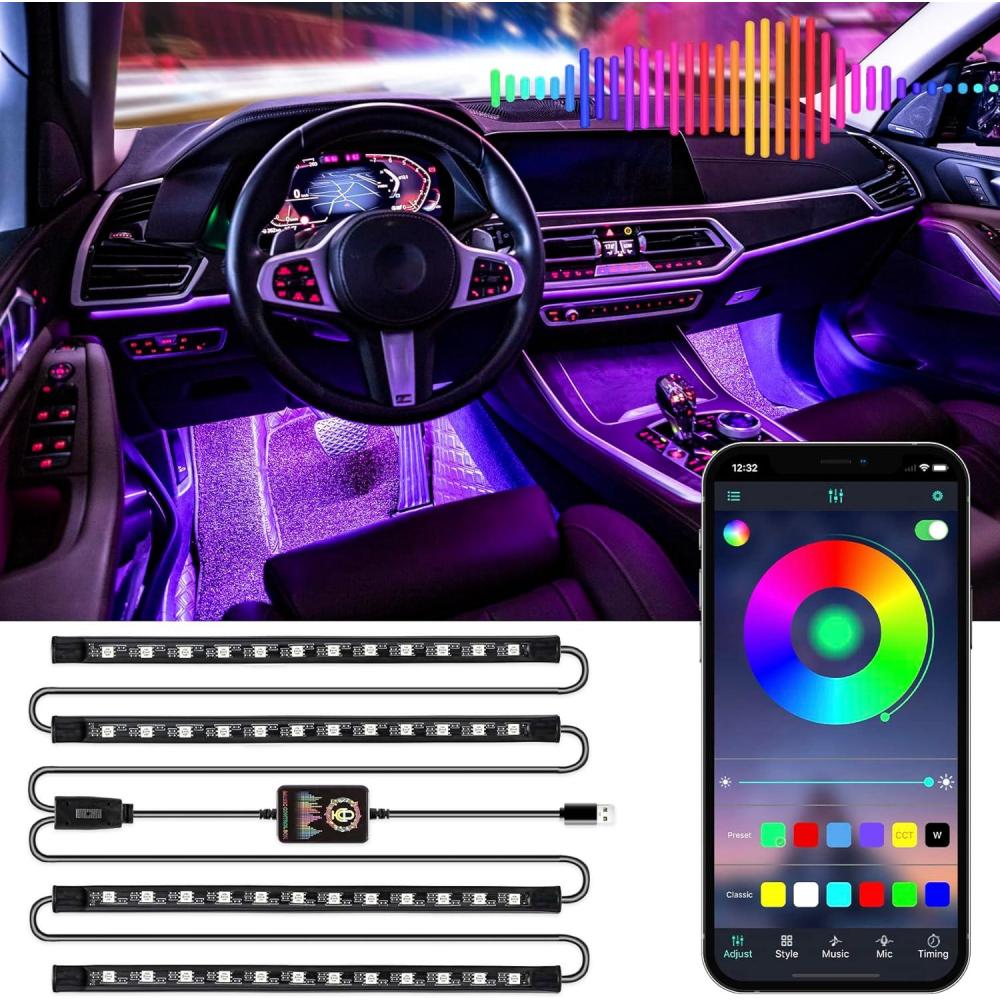 imageLivTee Smart Car Interior Lights RGB LED Accent Lights with App Control Music Mode DIY Mode 2Line Design Charger Included Car Accessories for WomenInterior LightsNew