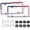 imageLivTee Carbon Fiber License Plate Frames 2 Holes Stainless Steel License Plate Covers 2PCS Car License Plate Holder Slim Design with Gasket Cover for US Cars Automotive Exterior AccessoriesFlag RWB