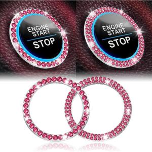 imageLivTee 2 PCS Crystal Rhinestone Car Engine Start Stop Decoration Ring Bling Car Interior Accessories for Women Push to Start Button Cover Sticker Automotive Decals WhiteSet Red
