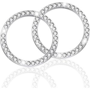 imageLivTee 2 PCS Crystal Rhinestone Car Engine Start Stop Decoration Ring Bling Car Interior Accessories for Women Push to Start Button Cover Sticker Automotive Decals WhiteWhite