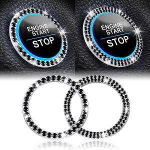 imageLivTee 2 PCS Crystal Rhinestone Car Engine Start Stop Decoration Ring Bling Car Interior Accessories for Women Push to Start Button Cover Sticker Automotive Decals WhiteSet Black