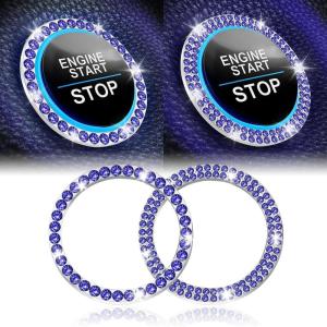 imageLivTee 2 PCS Crystal Rhinestone Car Engine Start Stop Decoration Ring Bling Car Interior Accessories for Women Push to Start Button Cover Sticker Automotive Decals WhiteSet Dark Blue