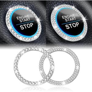 imageLivTee 2 PCS Crystal Rhinestone Car Engine Start Stop Decoration Ring Bling Car Interior Accessories for Women Push to Start Button Cover Sticker Automotive Decals WhiteSet White