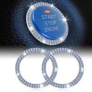imageLivTee 2 PCS Crystal Rhinestone Car Engine Start Stop Decoration Ring Bling Car Interior Accessories for Women Push to Start Button Cover Sticker Automotive Decals WhiteLight Blue
