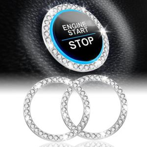 imageLivTee 2 PCS Crystal Rhinestone Car Engine Start Stop Decoration Ring Bling Car Interior Accessories for Women Push to Start Button Cover Sticker Automotive Decals WhiteWhitenew