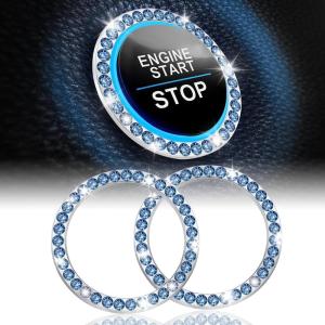 imageLivTee 2 PCS Crystal Rhinestone Car Engine Start Stop Decoration Ring Bling Car Interior Accessories for Women Push to Start Button Cover Sticker Automotive Decals WhiteBlue