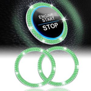 imageLivTee 2 PCS Crystal Rhinestone Car Engine Start Stop Decoration Ring Bling Car Interior Accessories for Women Push to Start Button Cover Sticker Automotive Decals WhiteDouble Light Green