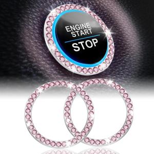 imageLivTee 2 PCS Crystal Rhinestone Car Engine Start Stop Decoration Ring Bling Car Interior Accessories for Women Push to Start Button Cover Sticker Automotive Decals WhitePink