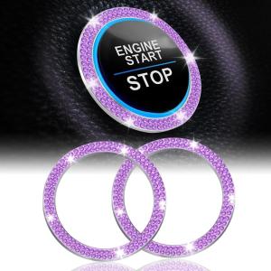 imageLivTee 2 PCS Crystal Rhinestone Car Engine Start Stop Decoration Ring Bling Car Interior Accessories for Women Push to Start Button Cover Sticker Automotive Decals WhiteDouble Purple