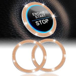 imageLivTee 2 PCS Crystal Rhinestone Car Engine Start Stop Decoration Ring Bling Car Interior Accessories for Women Push to Start Button Cover Sticker Automotive Decals WhiteDouble Gold