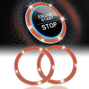 imageLivTee 2 PCS Crystal Rhinestone Car Engine Start Stop Decoration Ring Bling Car Interior Accessories for Women Push to Start Button Cover Sticker Automotive Decals WhiteDouble Redddish Orange
