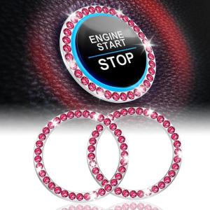 imageLivTee 2 PCS Crystal Rhinestone Car Engine Start Stop Decoration Ring Bling Car Interior Accessories for Women Push to Start Button Cover Sticker Automotive Decals WhiteRed