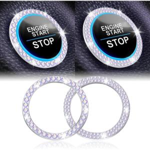 imageLivTee 2 PCS Crystal Rhinestone Car Engine Start Stop Decoration Ring Bling Car Interior Accessories for Women Push to Start Button Cover Sticker Automotive Decals WhiteSet Colorful