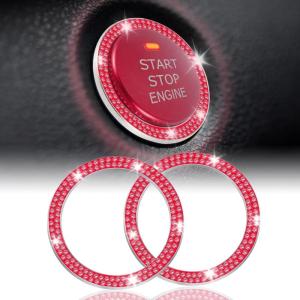imageLivTee 2 PCS Crystal Rhinestone Car Engine Start Stop Decoration Ring Bling Car Interior Accessories for Women Push to Start Button Cover Sticker Automotive Decals WhiteDouble Red