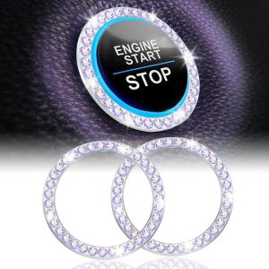 imageLivTee 2 PCS Crystal Rhinestone Car Engine Start Stop Decoration Ring Bling Car Interior Accessories for Women Push to Start Button Cover Sticker Automotive Decals WhiteColorful