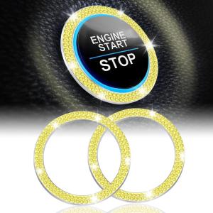imageLivTee 2 PCS Crystal Rhinestone Car Engine Start Stop Decoration Ring Bling Car Interior Accessories for Women Push to Start Button Cover Sticker Automotive Decals WhiteDouble Lemonyellow
