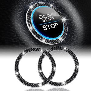 imageLivTee 2 PCS Crystal Rhinestone Car Engine Start Stop Decoration Ring Bling Car Interior Accessories for Women Push to Start Button Cover Sticker Automotive Decals WhiteDouble Black