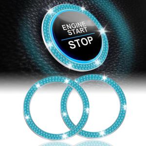 imageLivTee 2 PCS Crystal Rhinestone Car Engine Start Stop Decoration Ring Bling Car Interior Accessories for Women Push to Start Button Cover Sticker Automotive Decals WhiteDouble Cyan
