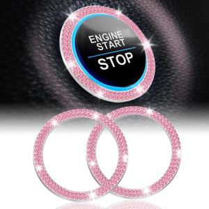 imageLivTee 2 PCS Crystal Rhinestone Car Engine Start Stop Decoration Ring Bling Car Interior Accessories for Women Push to Start Button Cover Sticker Automotive Decals WhiteDouble Pink