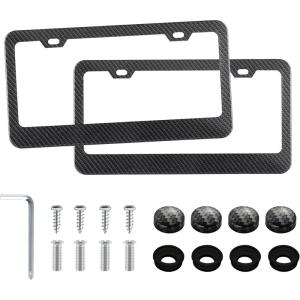 imageLivTee Carbon Fiber License Plate Frames 2 Holes Stainless Steel License Plate Covers 2PCS Car License Plate Holder Slim Design with Gasket Cover for US Cars Automotive Exterior Accessories2H CF TNBW