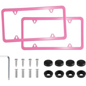 imageLivTee Carbon Fiber License Plate Frames 2 Holes Stainless Steel License Plate Covers 2PCS Car License Plate Holder Slim Design with Gasket Cover for US Cars Automotive Exterior AccessoriesPink