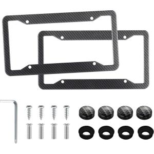 imageLivTee Carbon Fiber License Plate Frames 2 Holes Stainless Steel License Plate Covers 2PCS Car License Plate Holder Slim Design with Gasket Cover for US Cars Automotive Exterior AccessoriesCarbon Fiber Wide