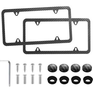 imageLivTee Carbon Fiber License Plate Frames 2 Holes Stainless Steel License Plate Covers 2PCS Car License Plate Holder Slim Design with Gasket Cover for US Cars Automotive Exterior AccessoriesCarbon Fiber