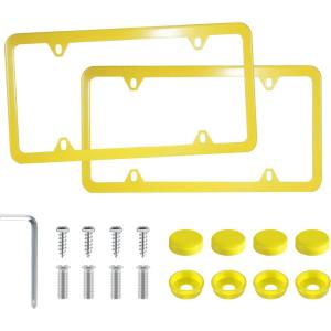 imageLivTee Carbon Fiber License Plate Frames 2 Holes Stainless Steel License Plate Covers 2PCS Car License Plate Holder Slim Design with Gasket Cover for US Cars Automotive Exterior AccessoriesYellow