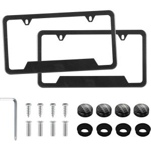 imageLivTee Carbon Fiber License Plate Frames 2 Holes Stainless Steel License Plate Covers 2PCS Car License Plate Holder Slim Design with Gasket Cover for US Cars Automotive Exterior Accessories2H CF OP