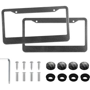imageLivTee Carbon Fiber License Plate Frames 2 Holes Stainless Steel License Plate Covers 2PCS Car License Plate Holder Slim Design with Gasket Cover for US Cars Automotive Exterior Accessories2H CF Wide