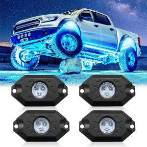 imageLivTee RGB LED Rock Lights Kit 4 Pods Waterproof Underglow Neon Lights with Bluetooth App Control  MultiColor ampamp Music Sync Wheel Light for Trucks SUV UTV ATV RZR Golf Cart