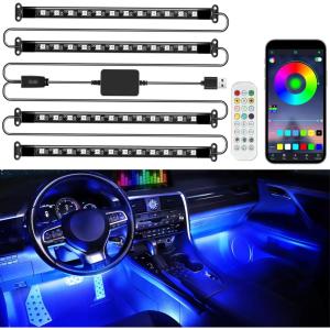 imageLivTee Smart Car Interior Lights RGB LED Accent Lights with App Control Music Mode DIY Mode 2Line Design Charger Included Car Accessories for WomenWith Remote Control